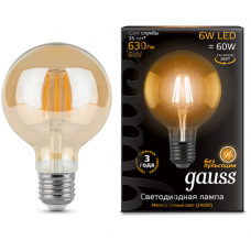 Лампа Gauss LED Filament G95 E27 6W Golden 2400K 1/20